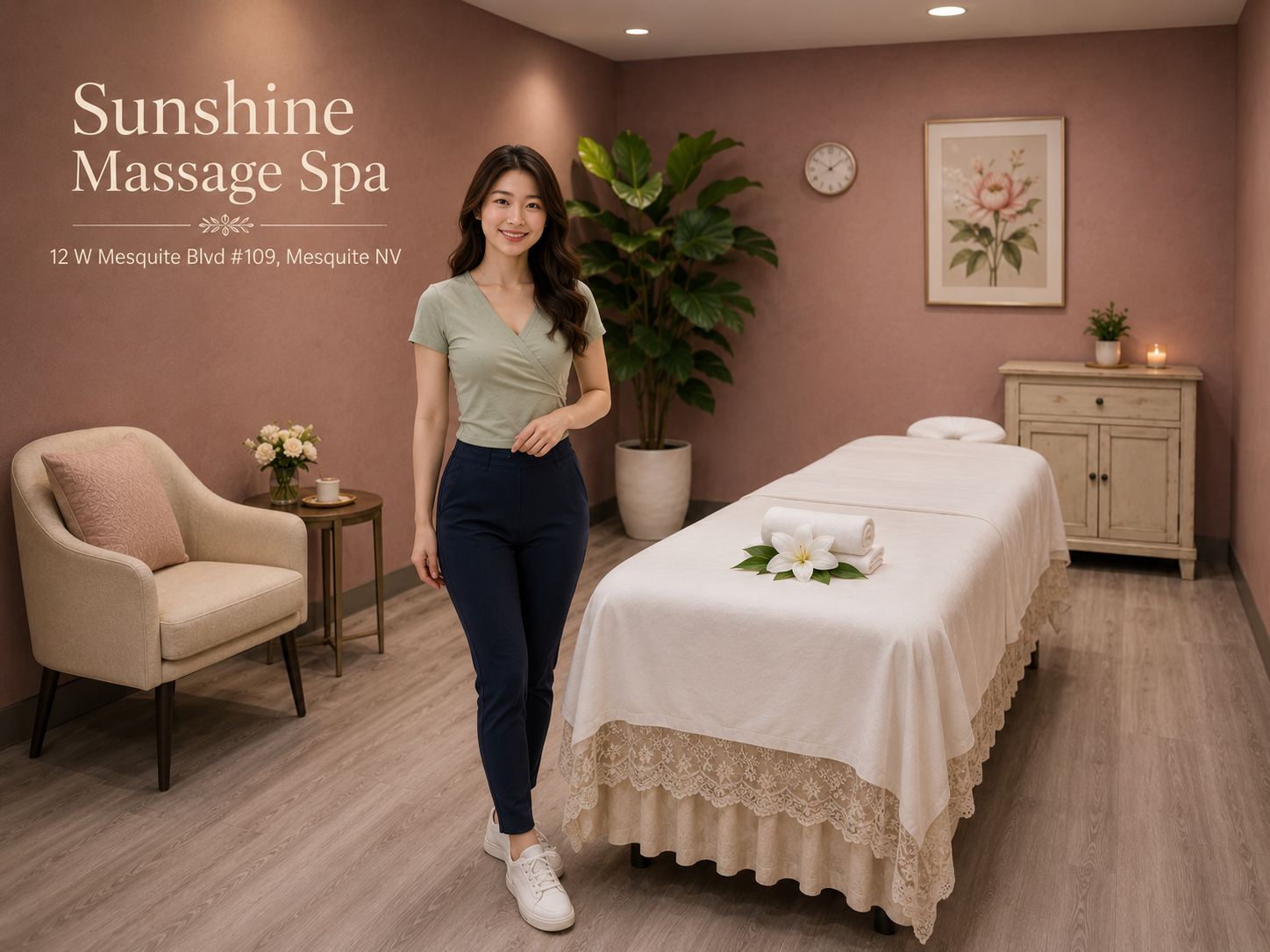 Sunshine Massage Spa shop photo in Mesquite, NV, showing the massage spa environment for local customers looking for massage near me, body massage, deep tissue massage, and relaxing massage services.