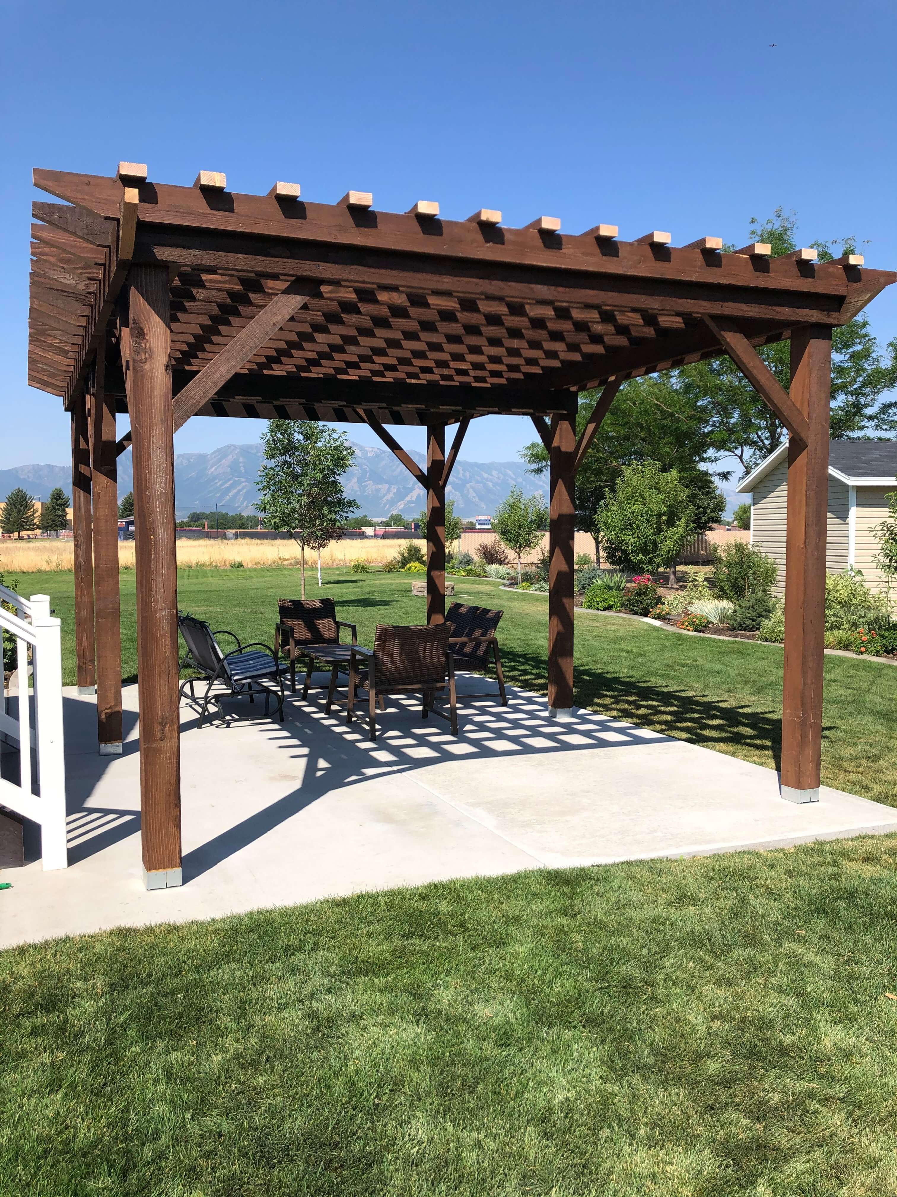 wooden pergola in a yard in Cache Valley, UT