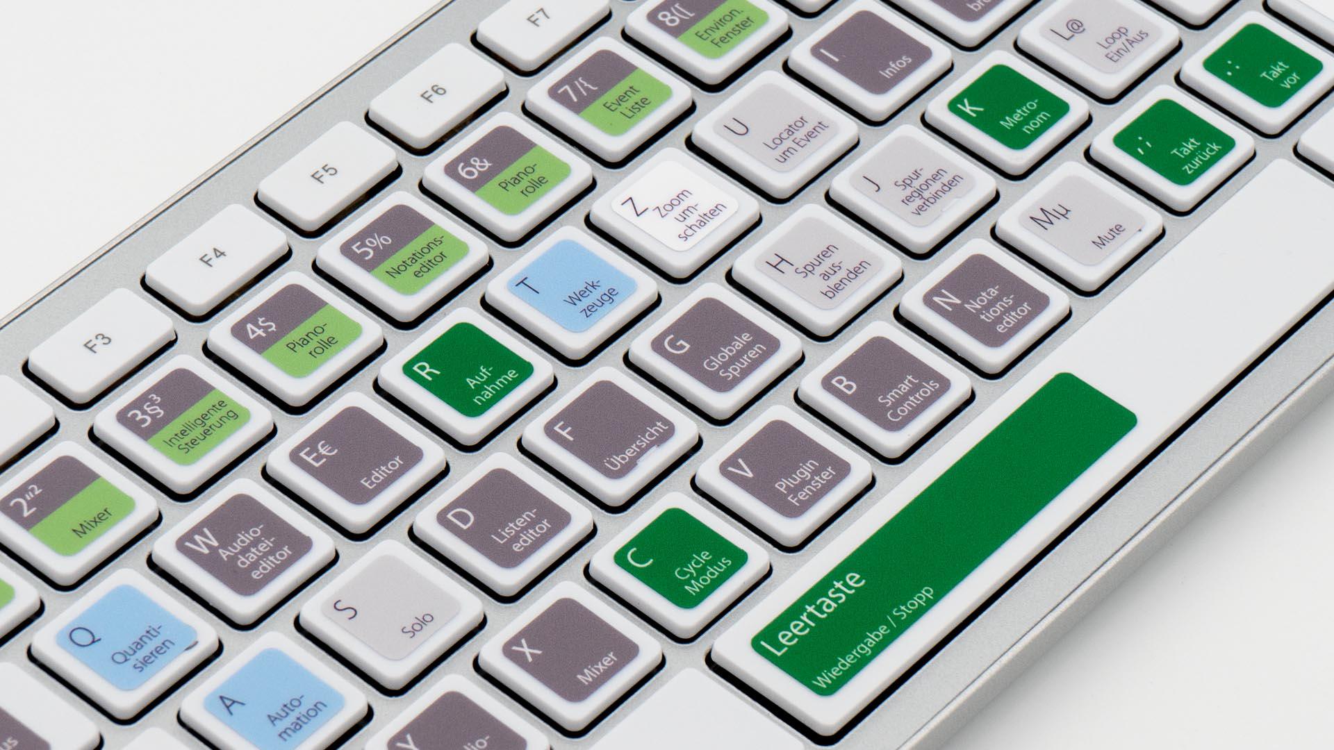 TasTutor Apple Logic Tastatur / Tastaturaufkleber / Sticker Nahansicht links - hier auf deutsch kaufen