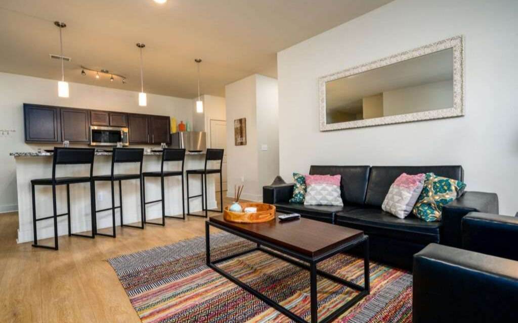 Spacious open concept living room with 9" ceilings.