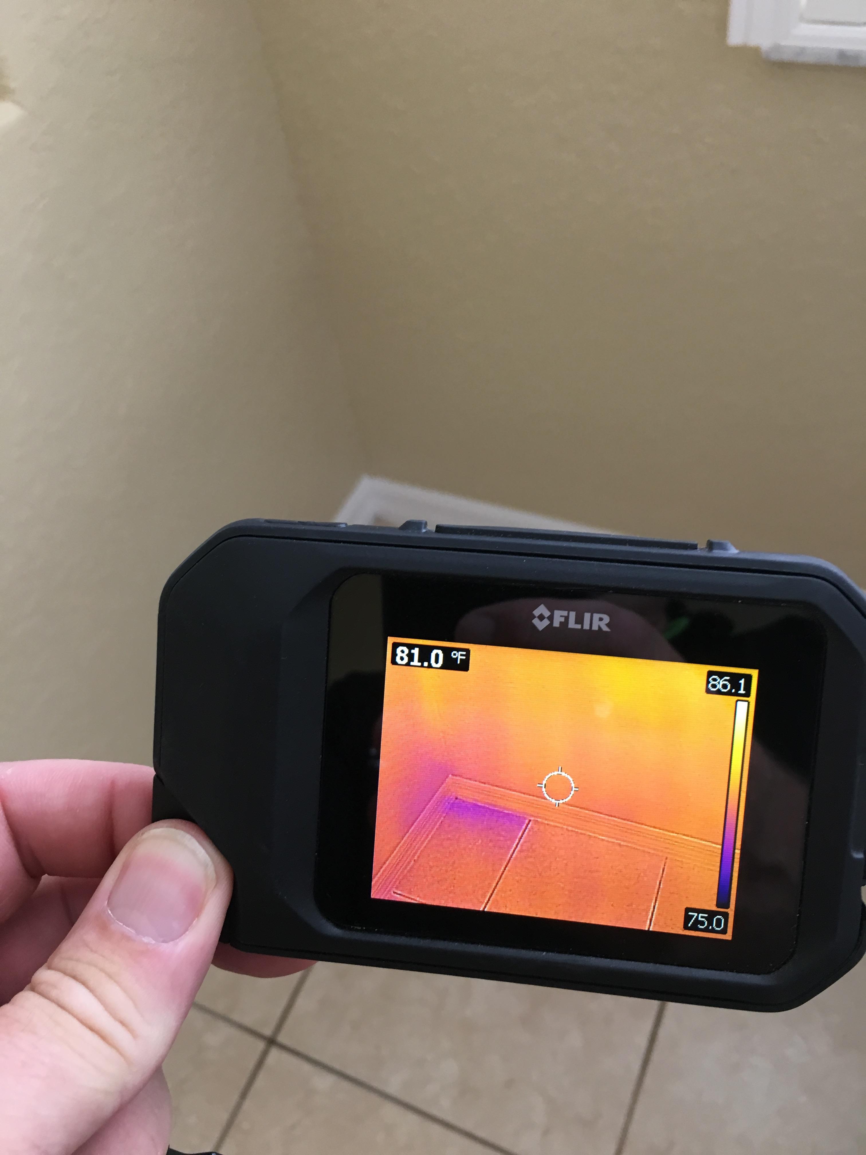 Breaking out our thermal camera to check for moisture.