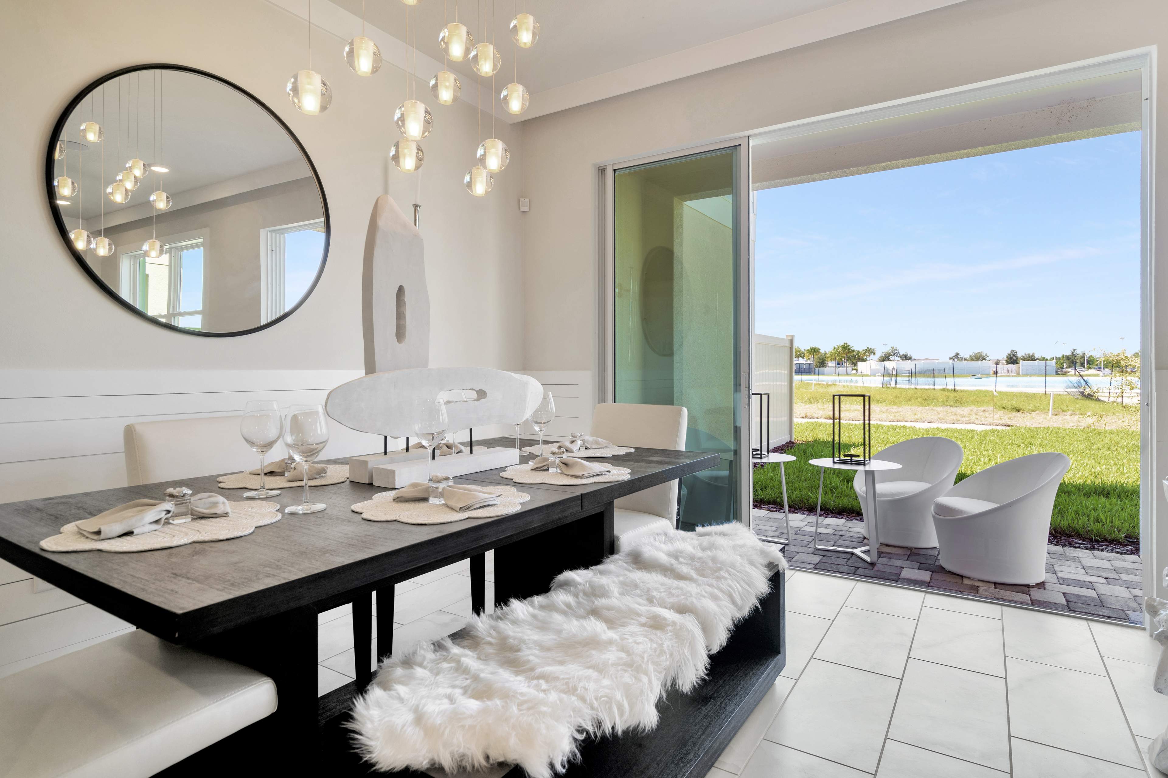 The Dining Room of a DRB Homes Abaco Model at Lagoon Residences at Epperson in Wesley Chapel, FL.