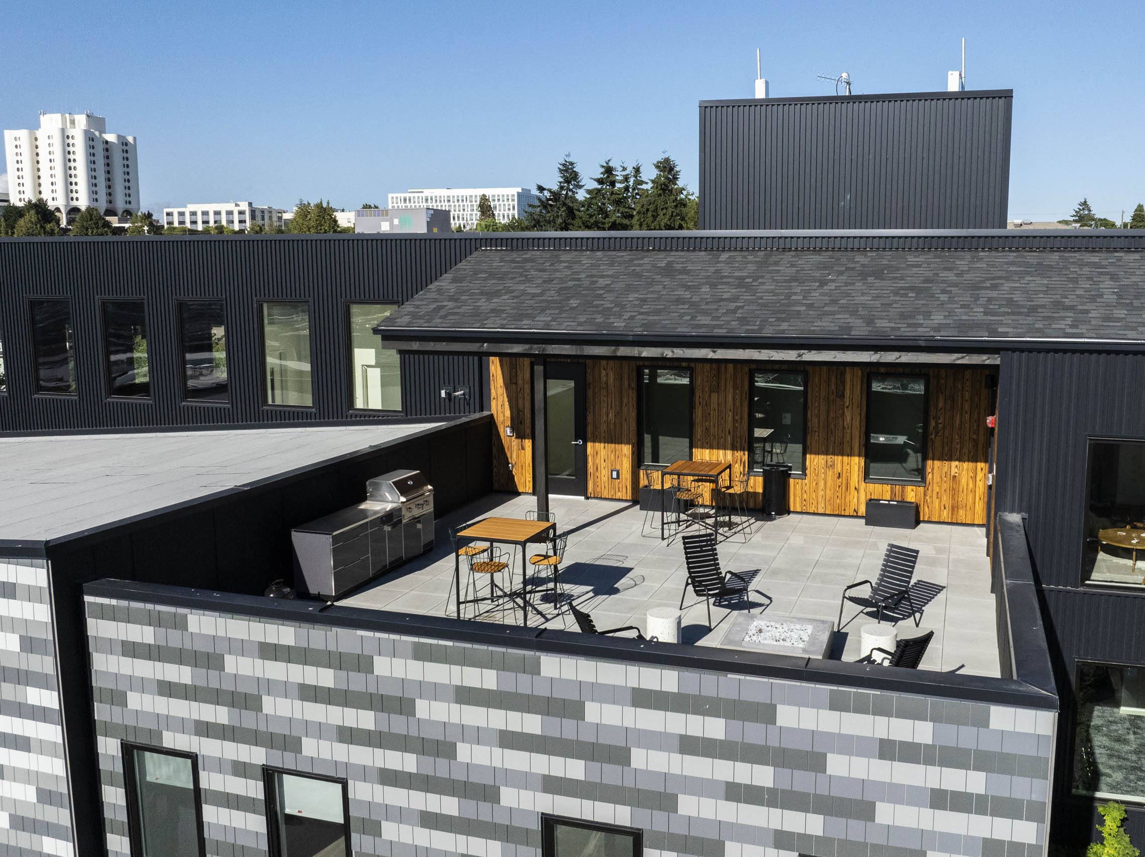 the patio on the roof of the building