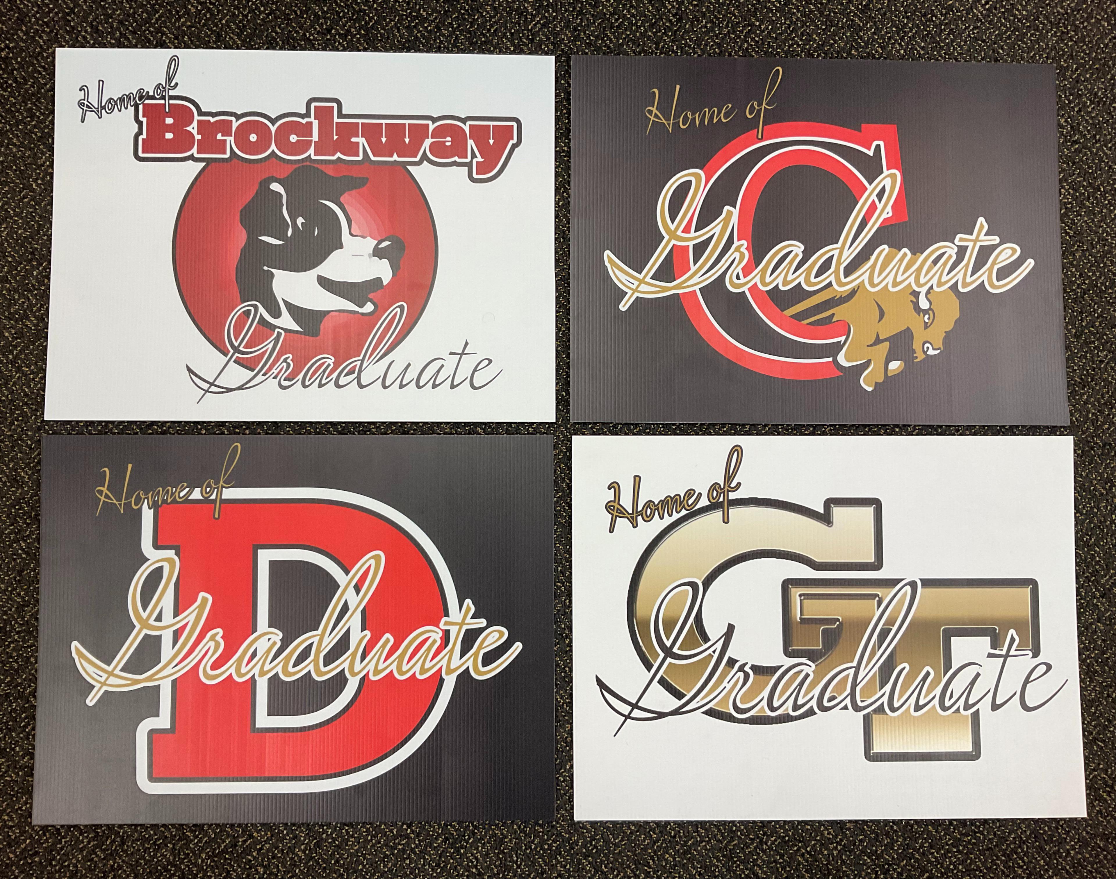 4 sample printed graduation signs