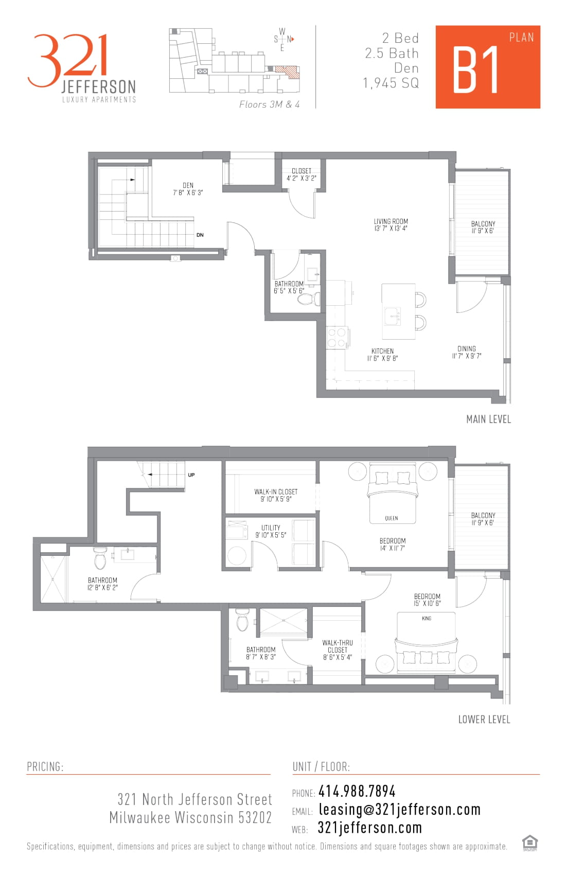 321 Jefferson Two Bedroom Floor Plan B1 1945 Sq Ft