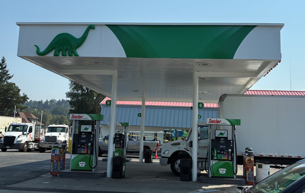Sinclair gas station fueling island 