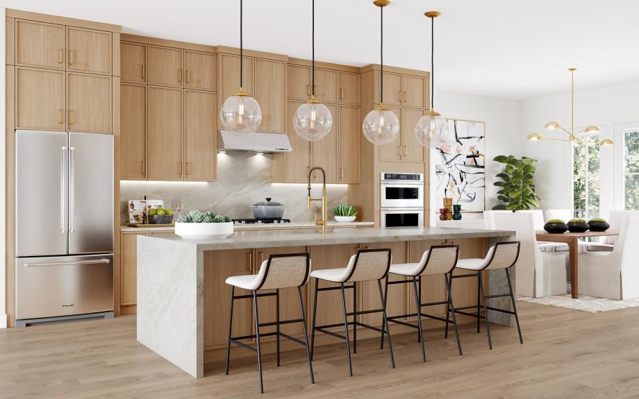Gourmet kitchens with abundant counter and cabinet space