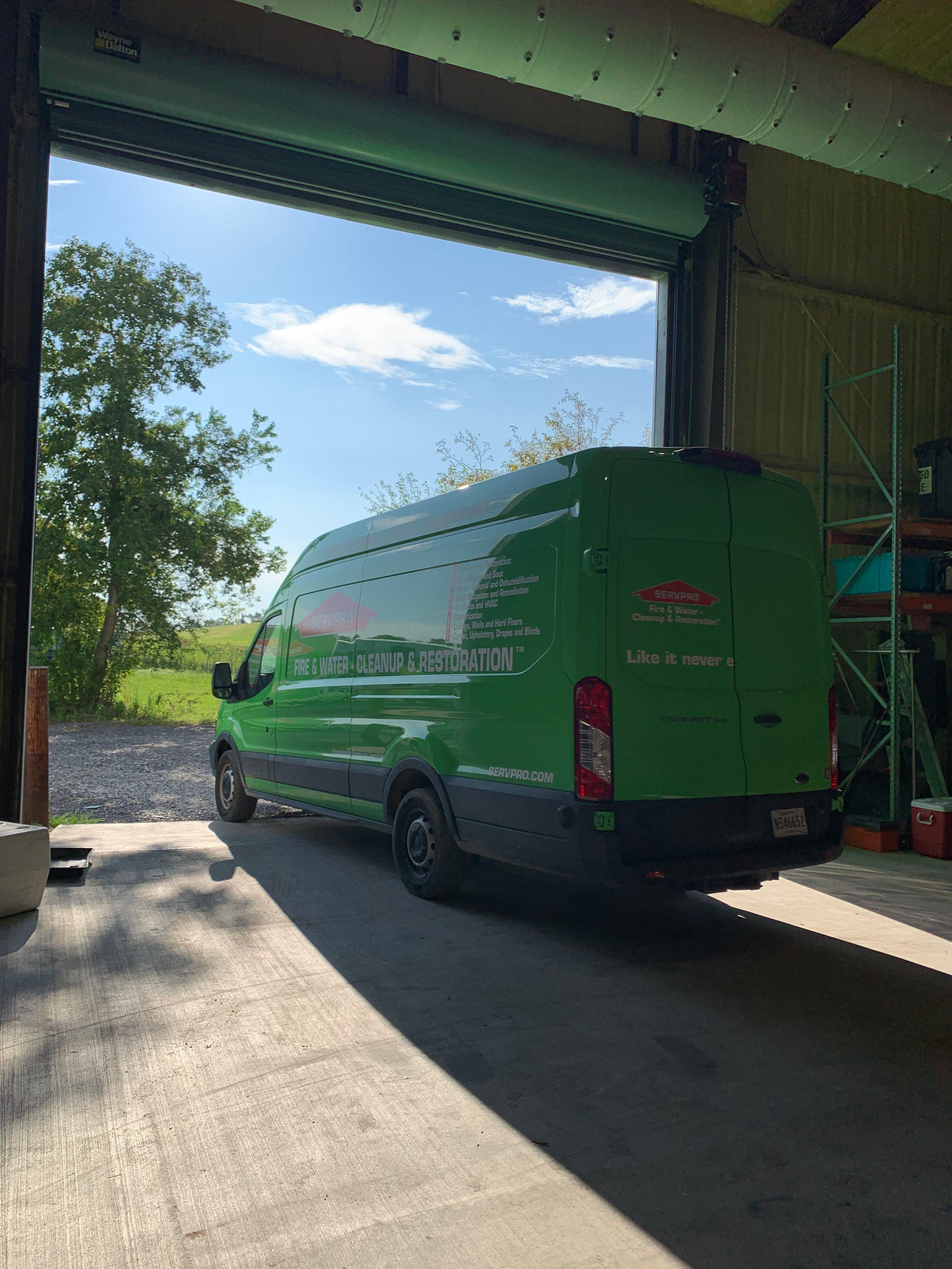 Loading the SERVPRO van for an early morning job.
