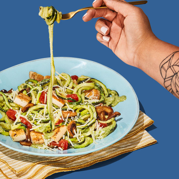 Zucchini Pesto with Grilled Chicken Noodles & Company Chicago (773)868-0990