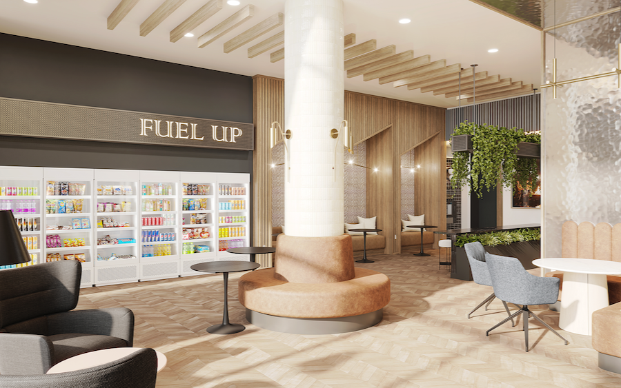 Renderings of community grab and go cafe.