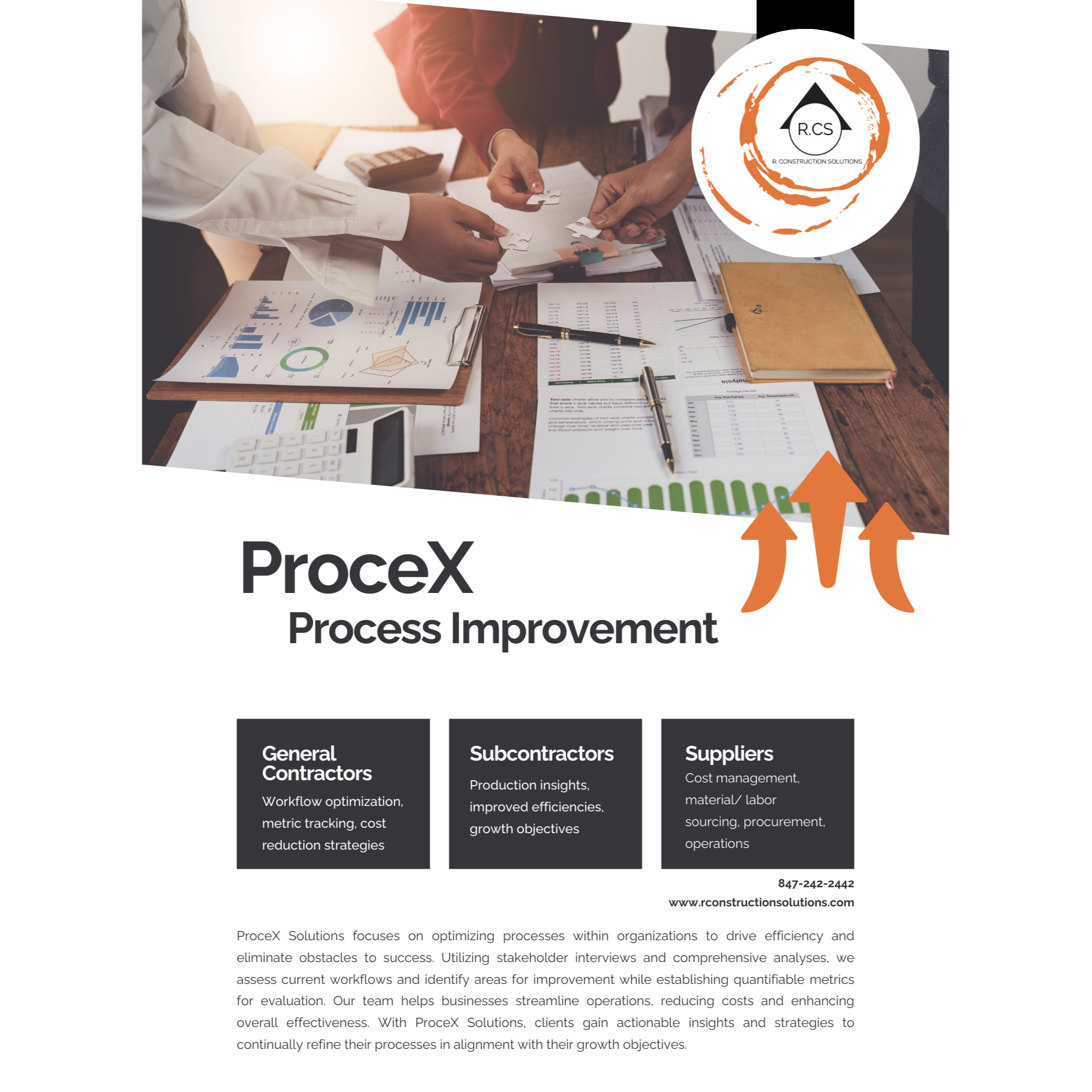 ProceX by R. Construction Solutions optimizes organizational processes to drive efficiency and eliminate obstacles to success through stakeholder interviews and comprehensive workflow analyses. Helps general contractors with workflow optimization, metric tracking, and cost reduction. Helps subcontractors gain production insights and improve efficiencies. Helps suppliers with cost management, material and labor sourcing, and procurement.