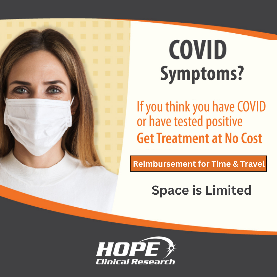 Are you experiencing COVID-19  symptoms? Get treatment at no cost to you at Hope Clinical Research in Los Angeles. Reimbursement for Time & Travel. Space is limited.
#Covid19 #Covid19Treatment #ClinicalResearch #CanogaPark