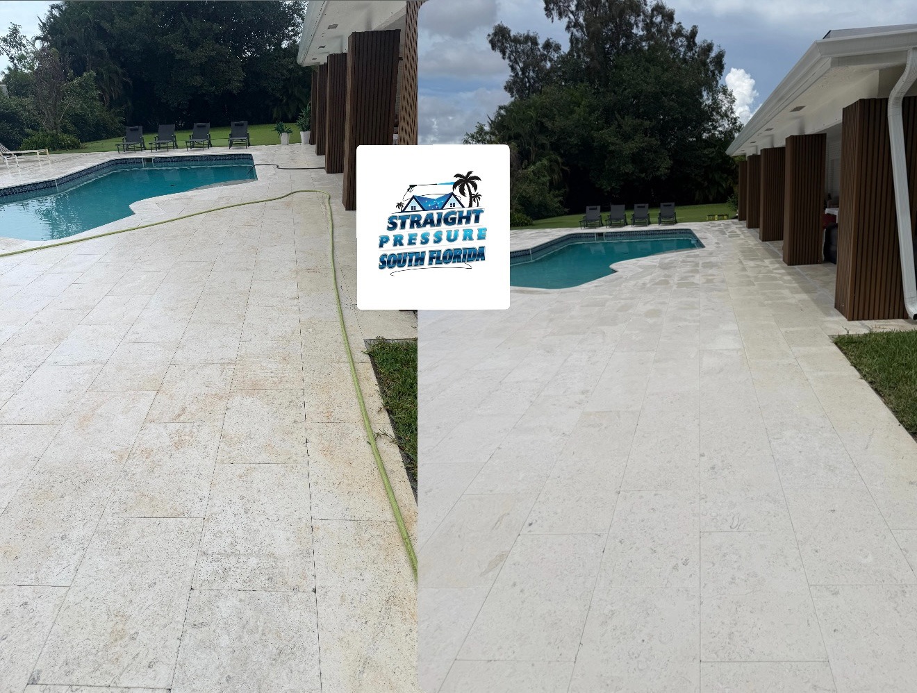Professional pool patio cleaning and natural stone restoration in Plantation, FL. Deep cleaning by Straight Pressure South Florida for a brand-new finish.