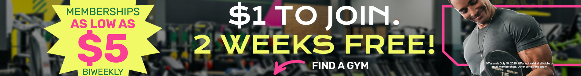 $1 to Join and Get Two Weeks FREE! Memberships as low as $5. Use the search bar or enable location services to find a YouFit Gyms near you. Get started with a free pass or view membership options and join today.