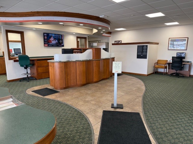 Lobby inside of 1st Source banking center on North Jefferson St in Huntington, Indiana
