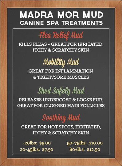 Pet spa! Mud baths for shedding, flea relief, skin issues, and inflammation.
