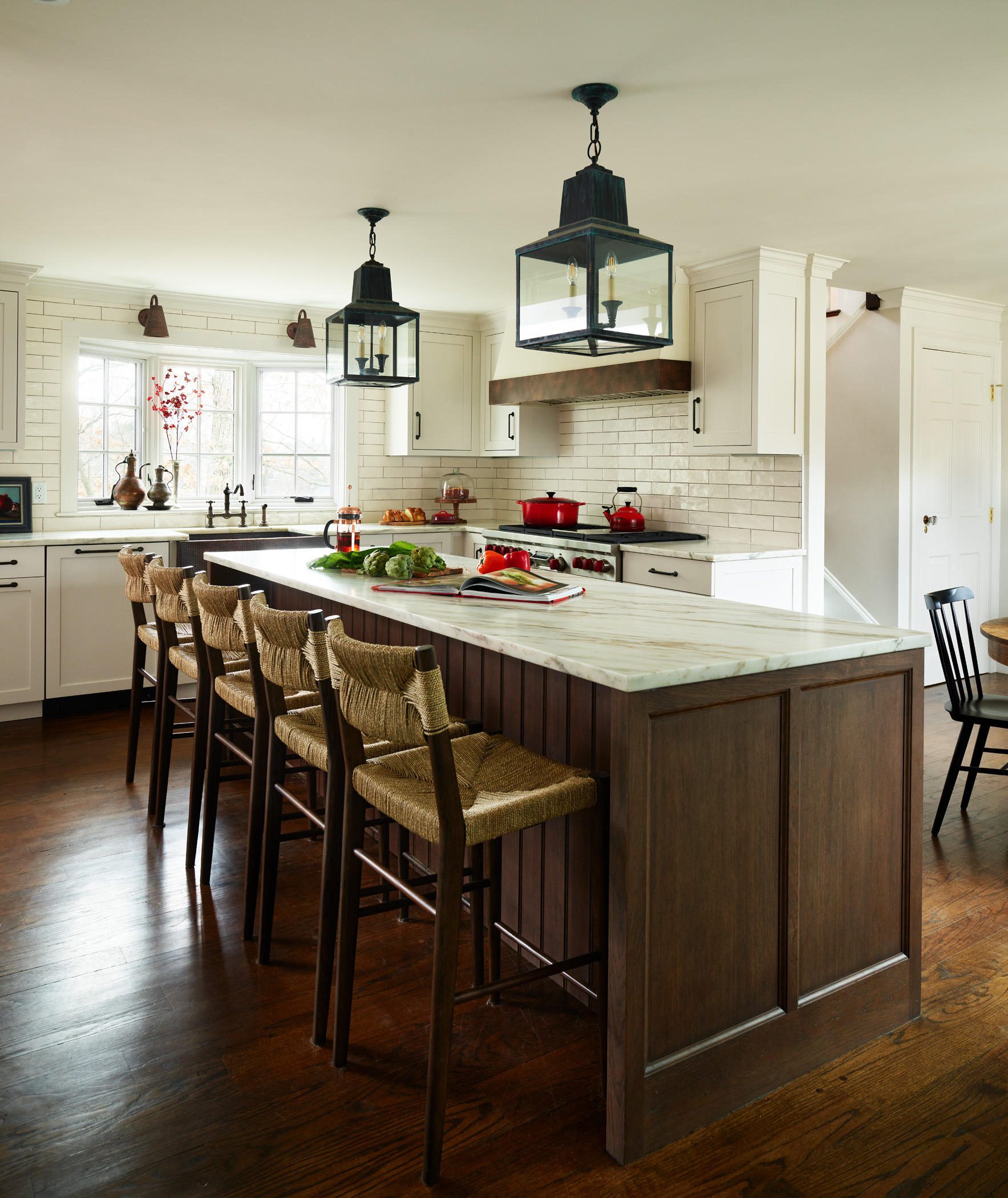 Timeless Colonial Kitchen with Carrara Island and Beverage Center