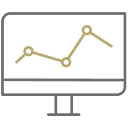 Computer displaying line graph icon.