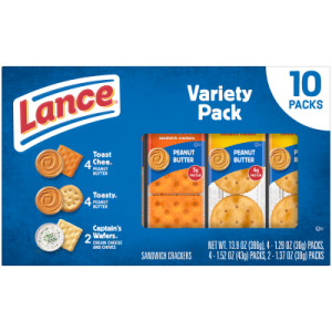 Lance Sandwich Crackers, Variety Pack, 3 Flavors, 10 Individually Wrapped Packs, 6 Sandwiches Each featured image