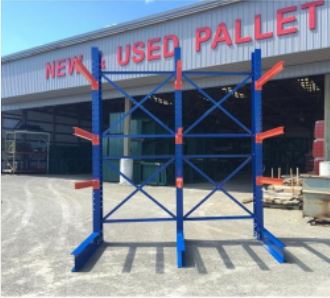 Cantilever racking system for storing long and bulky materials.