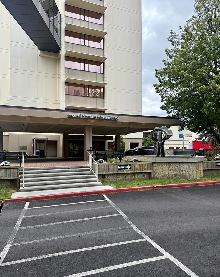Located inside Providence Sacred Heart hospital, use main entrance and take elevator down to LL3.