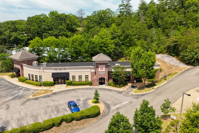 Drone view of our office location in Hoover, helping local families with their insurance needs.