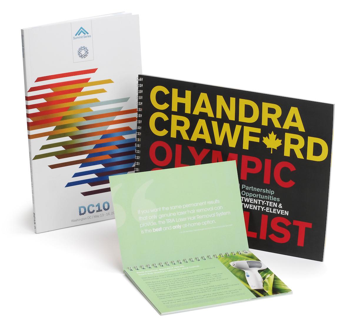Books and spiral proposals for DC10 and Chandra Crawford. Offset printing by PLC Print.