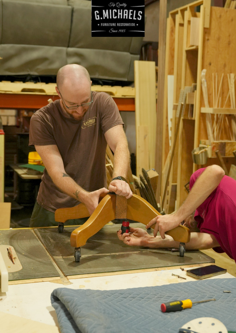 Chair base repair in G. Michael's Restoration shop