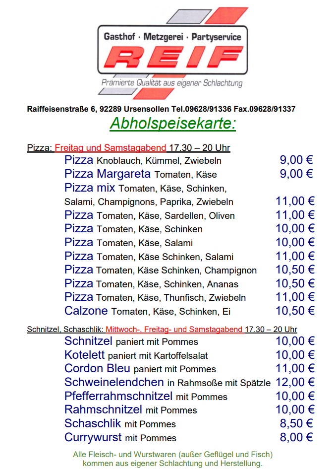 Gasthof & Fremdenzimmer Reif, Raiffeisenstraße 6 in Ursensollen