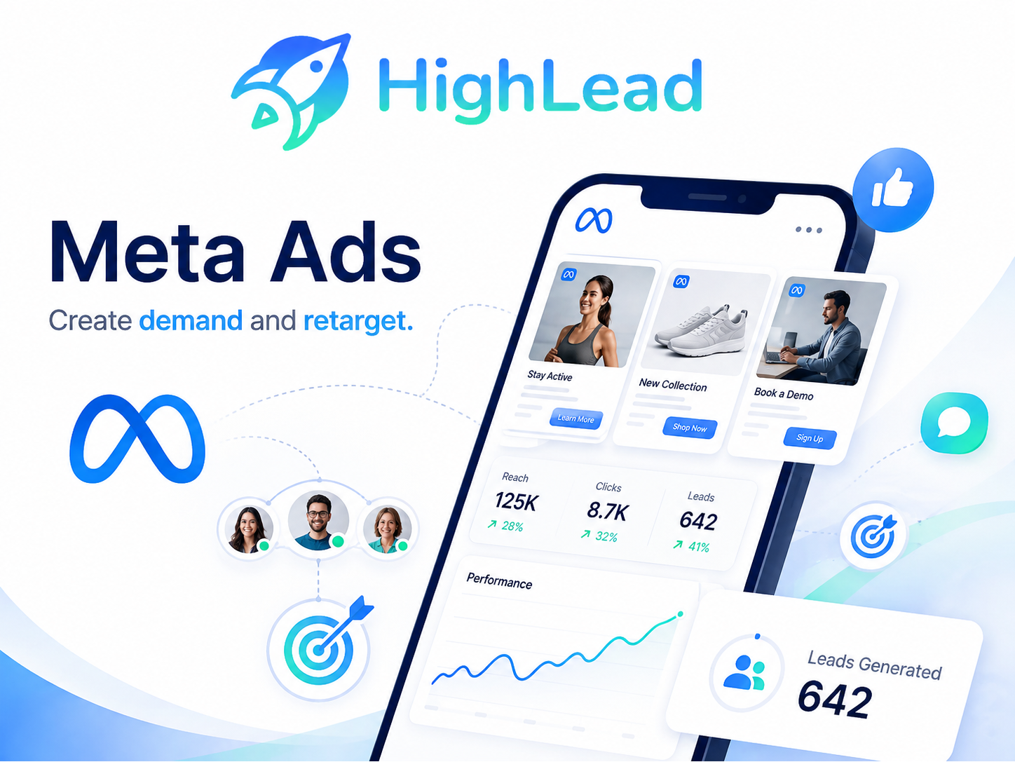 Meta Ads
HighLead creates and manages Meta Ads campaigns designed to reach the right audience, increase visibility, and generate more leads across Facebook and Instagram.