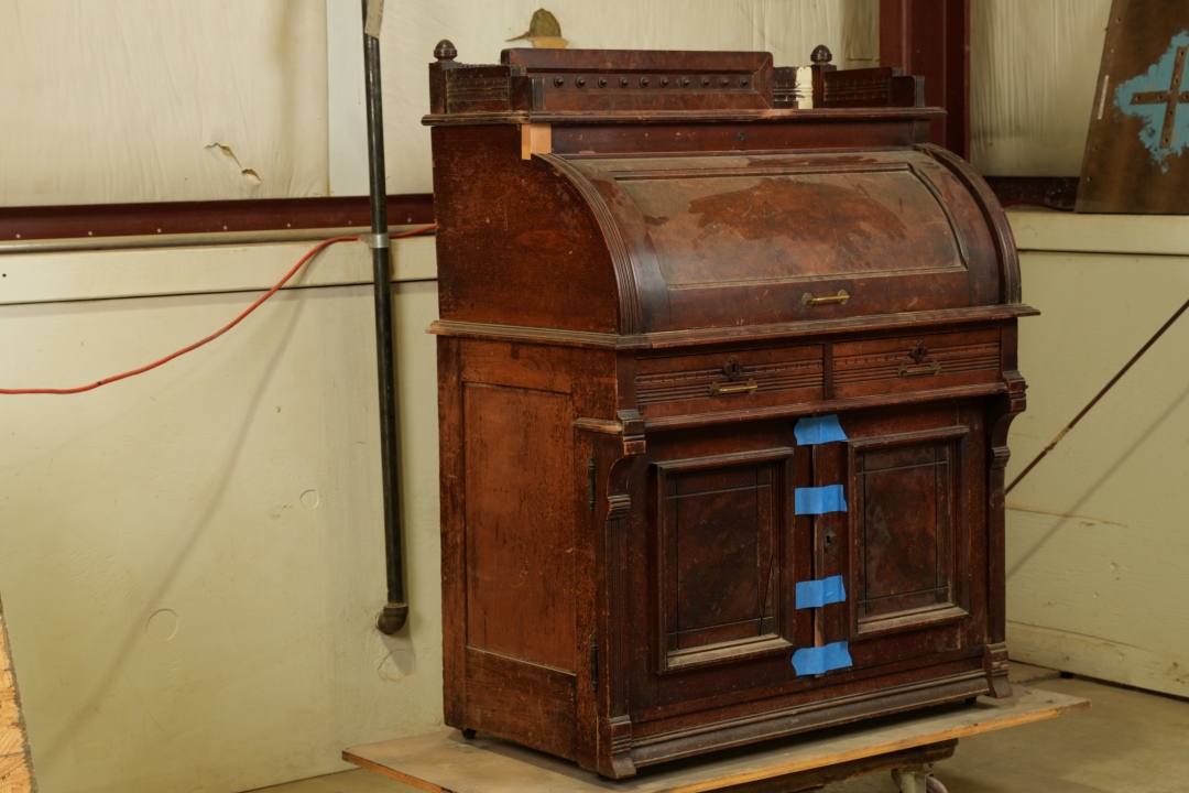 Roll Top Cylinder Desk Before Restoration Angled View