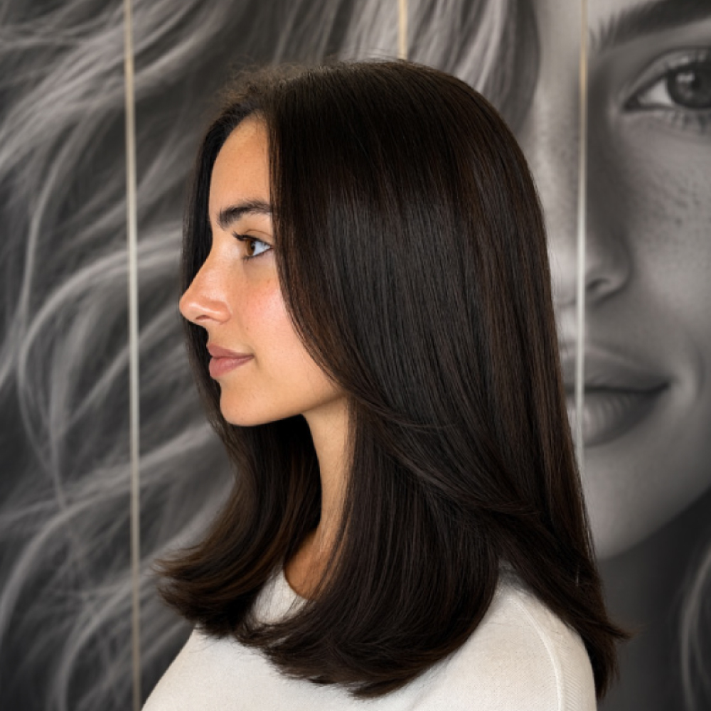Classic women's haircut with a smooth, polished finish by the experienced stylists at Avissa Salon i 