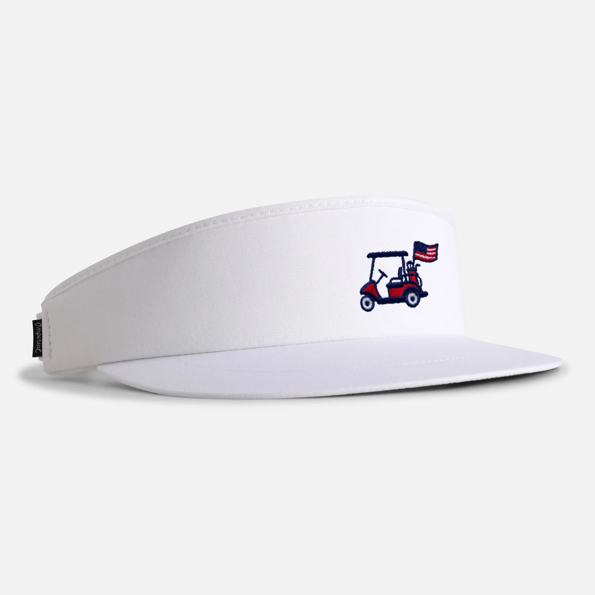 Tour Visor&reg; in white with a golf cart and US flag design.