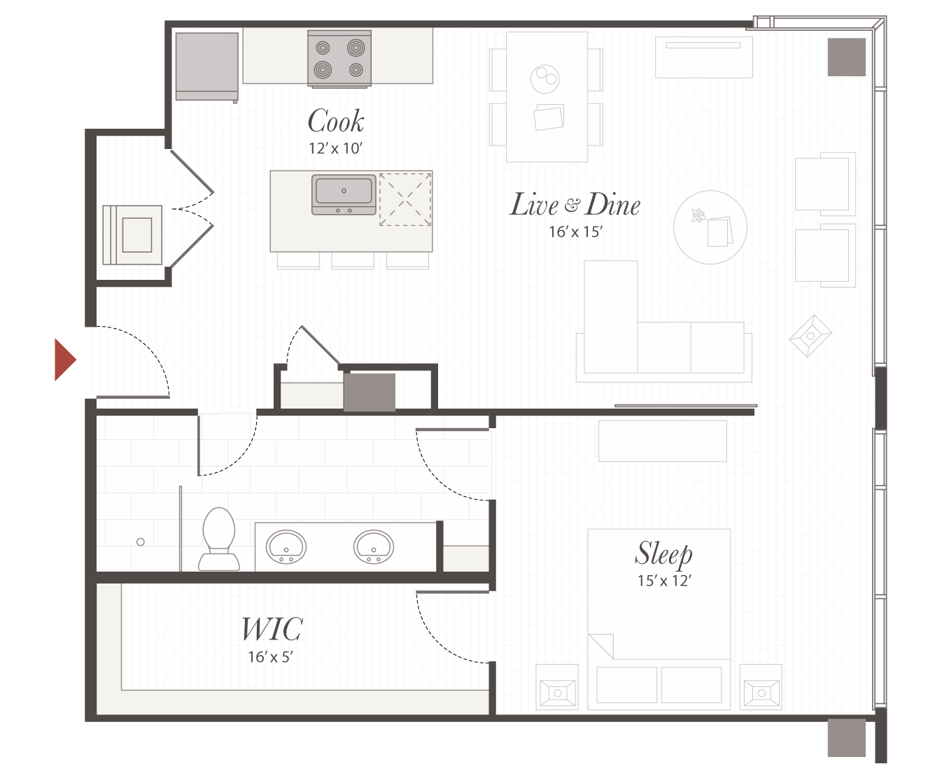 Encore T5 1 Bedroom Apartment Floor Plan