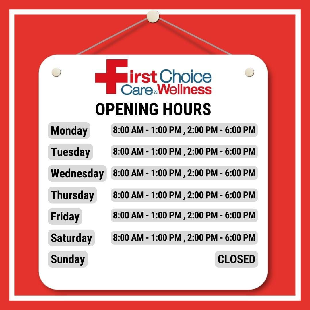 At First Choice Care in Collierville, we are proud to offer extended hours to better serve you! Whether it’s early morning, after work, late afternoon, or on Saturdays, we’ve got you covered! Because your health and well-being matter to us around the clock! Don’t let busy schedules hold you back from getting the care you deserve! Walk-ins are welcome or you can contact us to make an appointment!