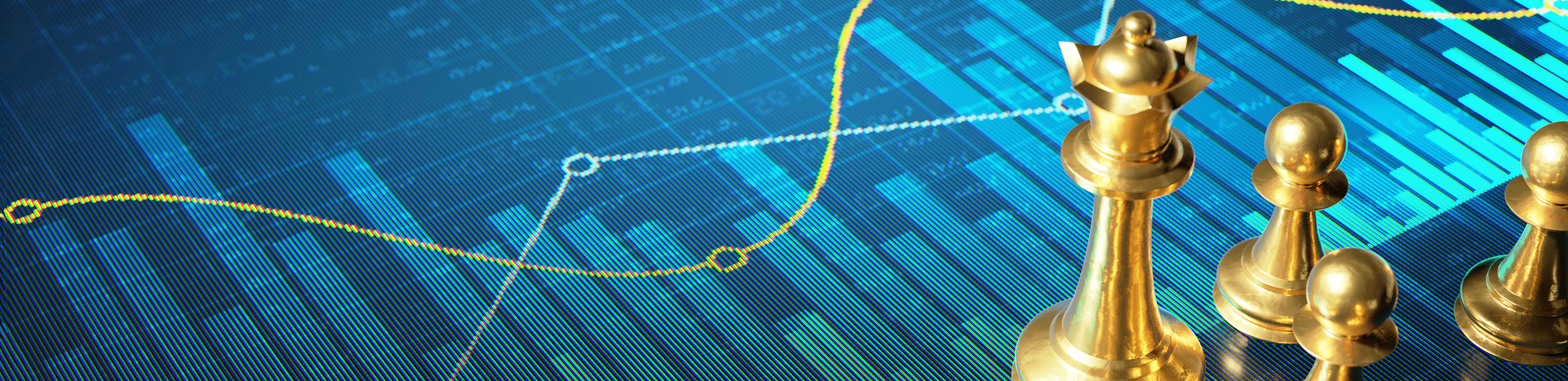 Chess pieces on top of financial graphs.