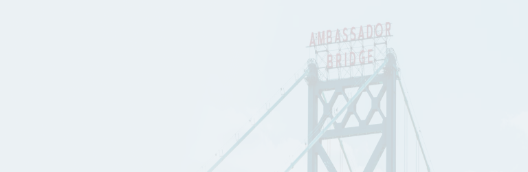 Close-up of the Ambassador Bridge connecting Windsor and Detroit.