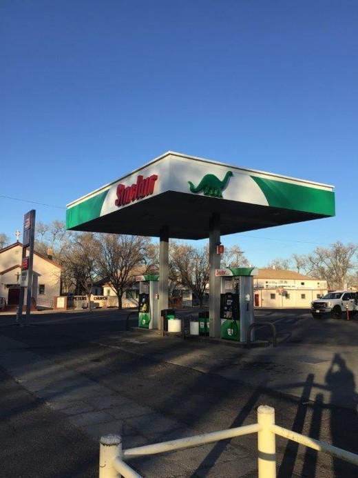 Sinclair gas station fueling island