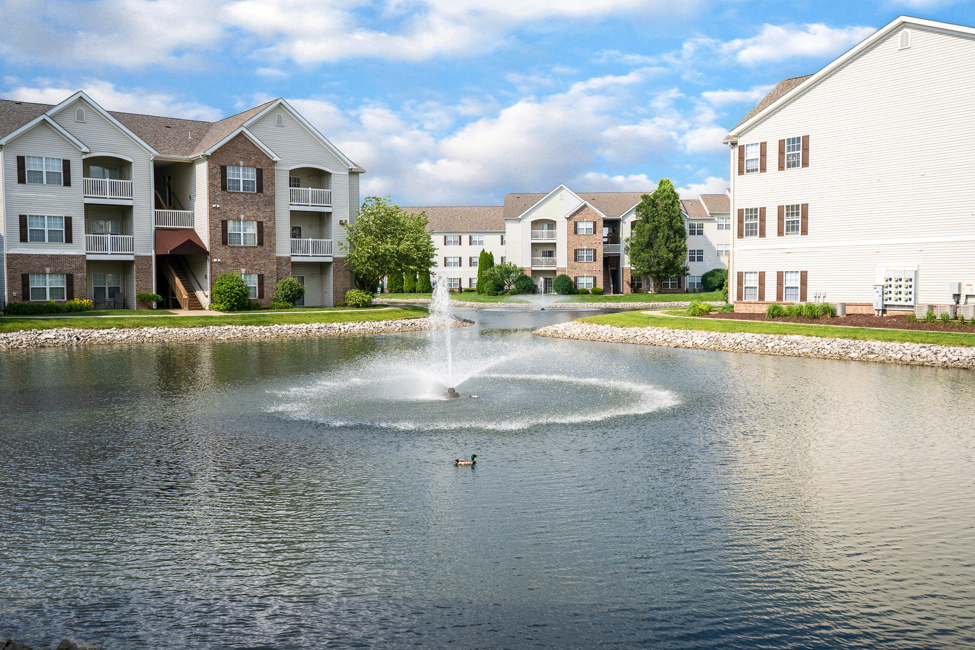 Four Acre Lake With Lit Fountains