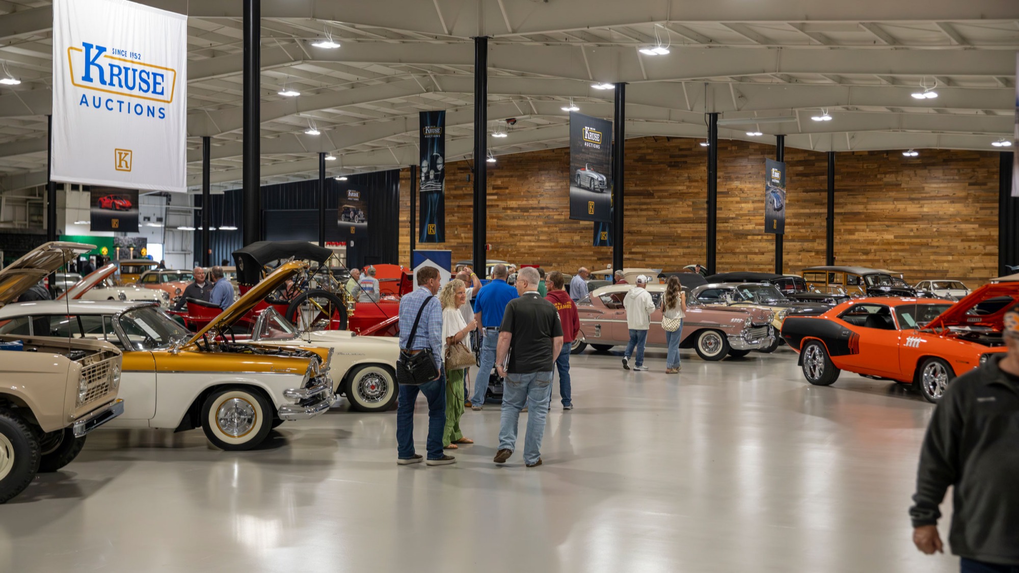 Kruse Auctions collector car facility showcasing classic, vintage, and specialty automobiles in Auburn, Indiana.