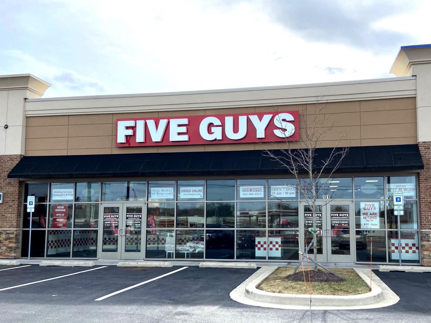 Five Guys at 722 E. Pulaski Highway, Suite 101, in Elkton, Maryland.