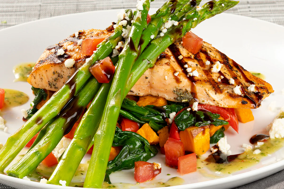 Grilled Salmon Fresca - LAND & SEA