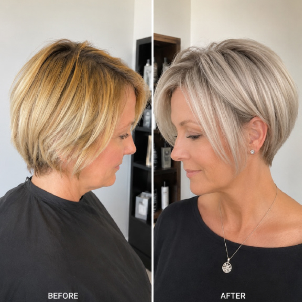 Expert color correction and blonding services at Avissa Salon in Ann Arbor transformed uneven, brass 