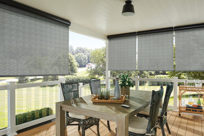 Don’t miss out on enjoying your patio this summer- create the perfect hosting space with our stunning exterior solar shades!  Our gorgeous exterior solar shades come in a variety of colors and patterns, so you can find a style that blends beautifully with your decor and furniture. Consider our motor