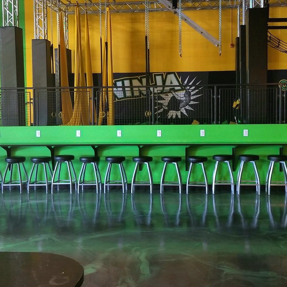 Commercial backless swivel stools looking great in Launch Sports Complex in Deptford NJ.
