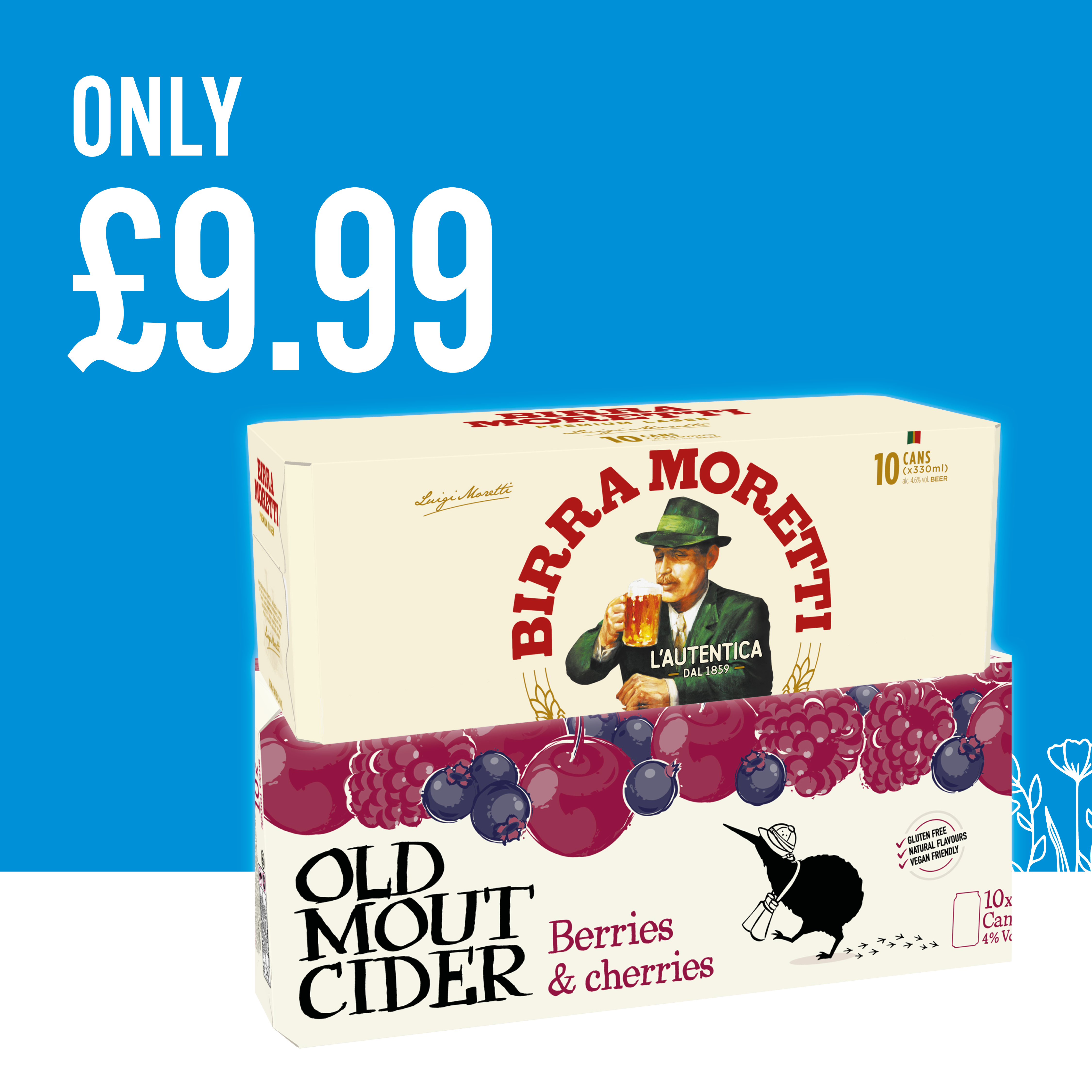 Only &pound;9.99 each on big beer and cider packs