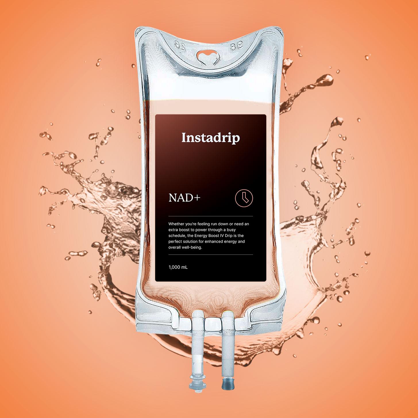 Instadrip NAD+ IV therapy bag for cellular repair, energy boost, and anti-aging benefits.