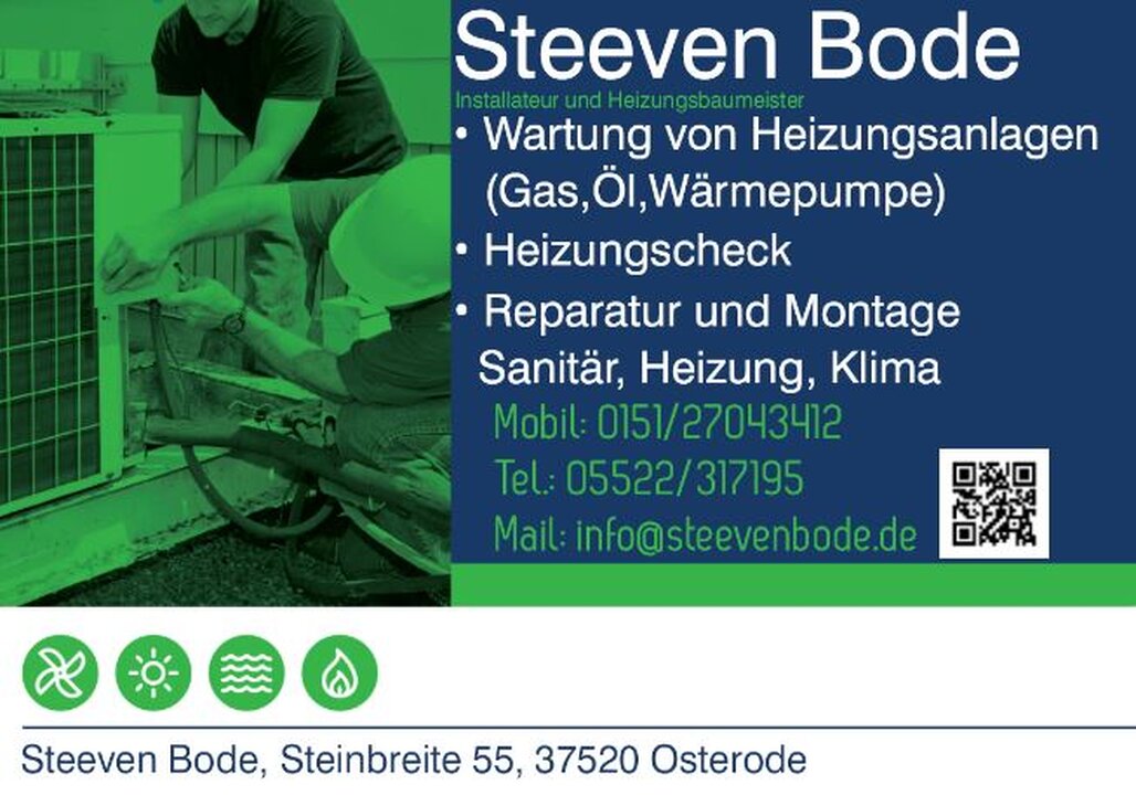 Installateur und Heizungsbaumeister Steeven Bode, Unterdorf 60 in Osterode Am Harz