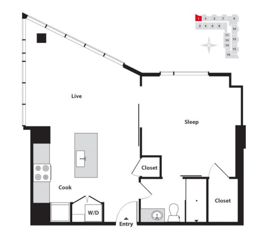 Seven at Broadway 1 Bedroom Apartment Floor Plan