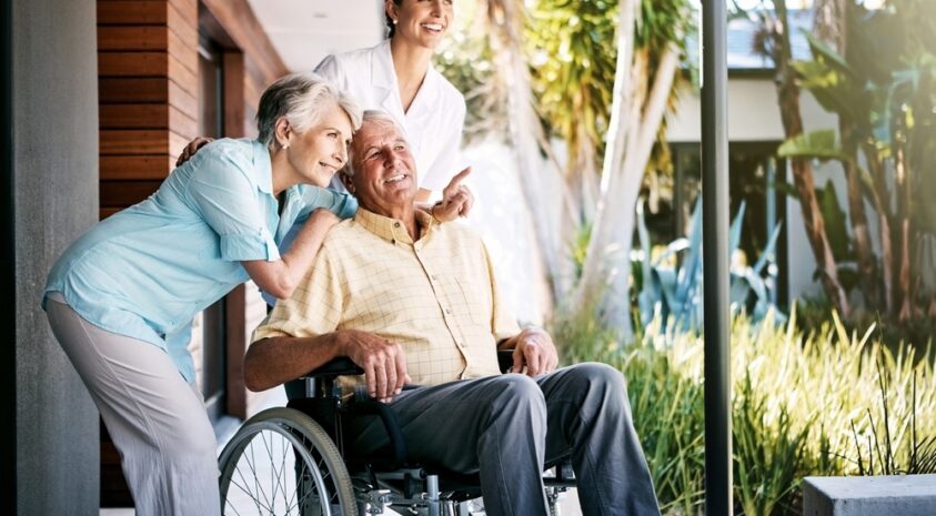 Senior couple receiving long term care.
